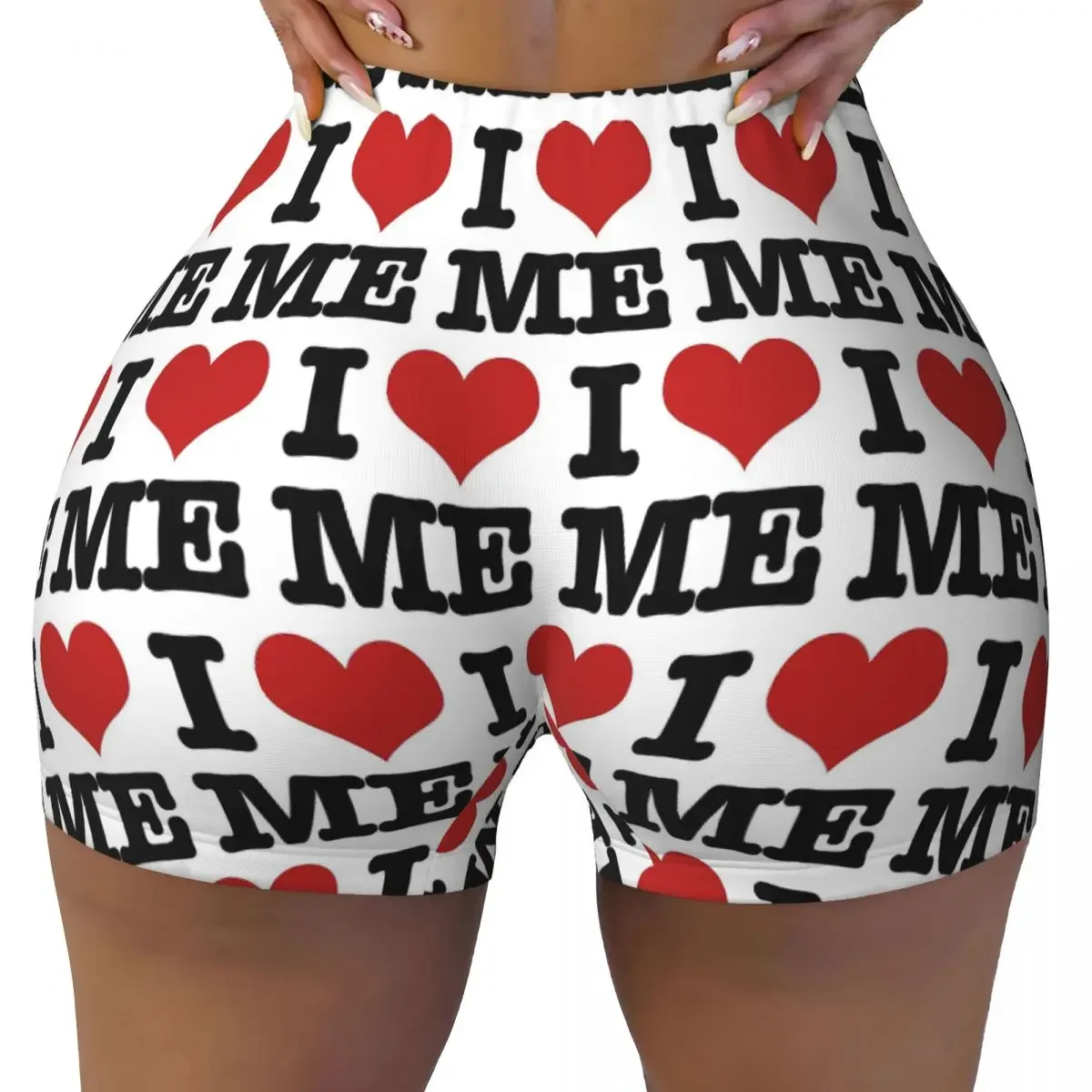Custom I Love Me Yoga Shorts Women Gym Workout Running Athletic Volleyball Biker Shorts