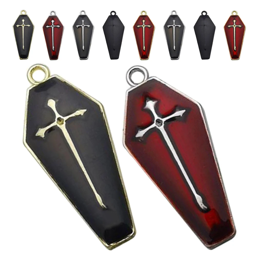 

10 Pcs Coffin Pendant Alloy Charms Enamel Cross Halloween Jewelry Accessories DIY Project Multi Color Custom Pendant