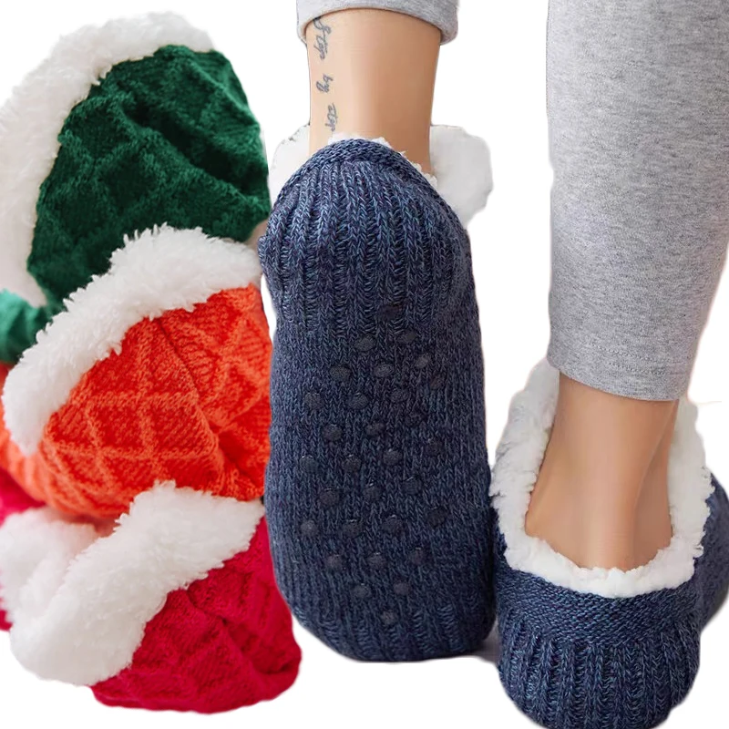 

Winter Warm Socks Plus Thicken Comfortable Stripes Women Socks Short-calf Sleep Warm Stocking Xmas Gift Home Floor Carpet Socks