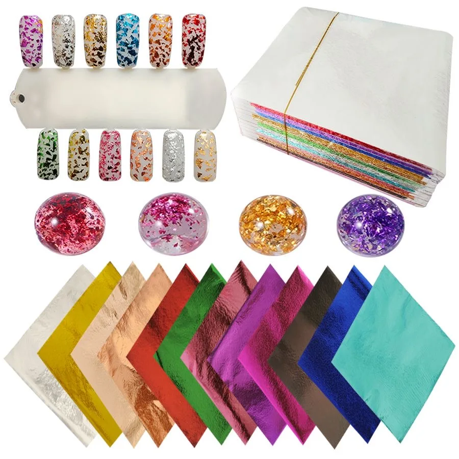 90-240pcs Imitation Gold Silver Foil Flakes, Colored Foil Paper Fillers for Epoxy Resin, Slime, Nail Art, Painting & Handcrafts