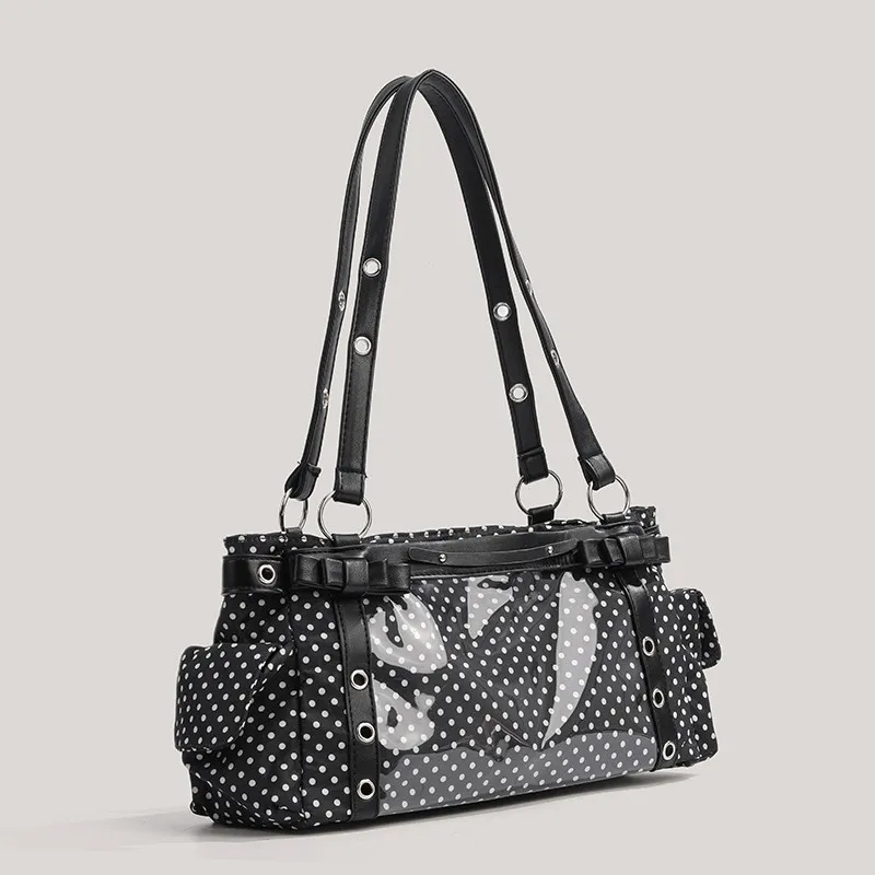 Fashionable Retro Polka Dot Tote Bag Women's Commuting Handbag Large Capacity Crossbody Single Shoulder Handbag Casual Lady Bag