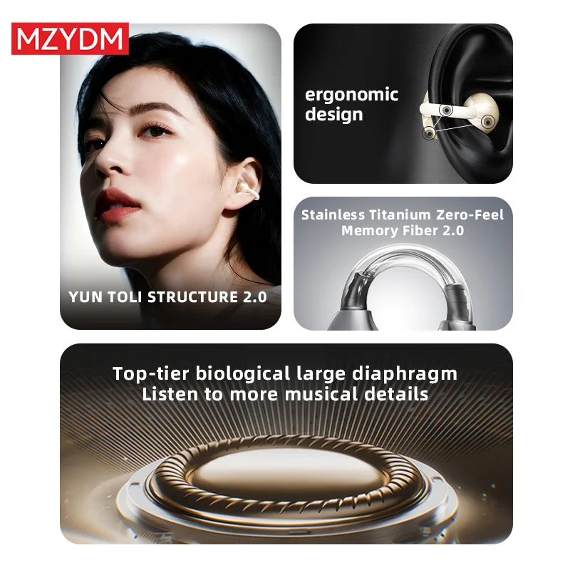 TWS Drahtlose Bluetooth V6.0 Kopfhörer IPX5 Wasserdichte Ohrbügel Ohrhörer HiFi Stereo Noise Reduction Ohrclip Kopfhörer mit Mikrofon