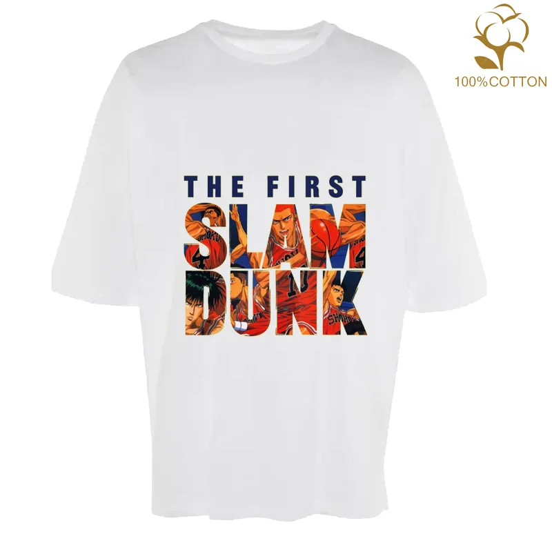 2024 Anime Slam Dunk Print T-Shirt Men's Oversized Japanese Manganese Cotton Short Sleeve Fast Shipping Pure Cotton