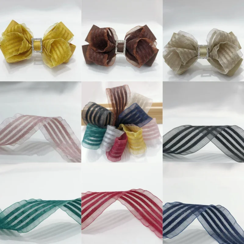 

Ruffle Stripe Sheer Chiffon Ribbon Organza Satin Ribbons For Gift Wrapping Decoration Wedding Bouquets Wreath Sewing Supplies