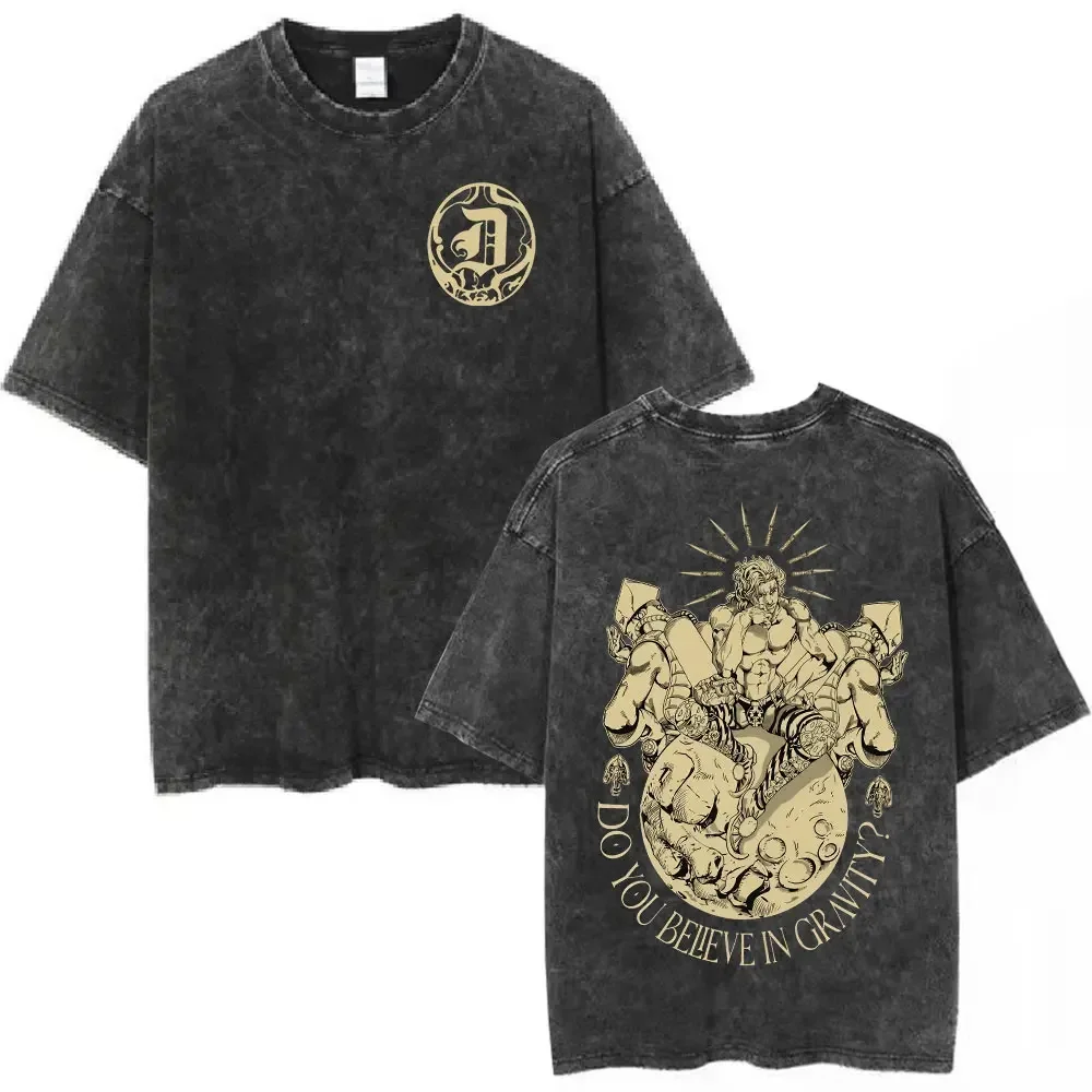 Customization Shirt Vintage Washed Anime Jojo Bizarre Adventure T-shirt Dio Brando Manga T-shirts Men Women Cotton Casual Oversi view 2