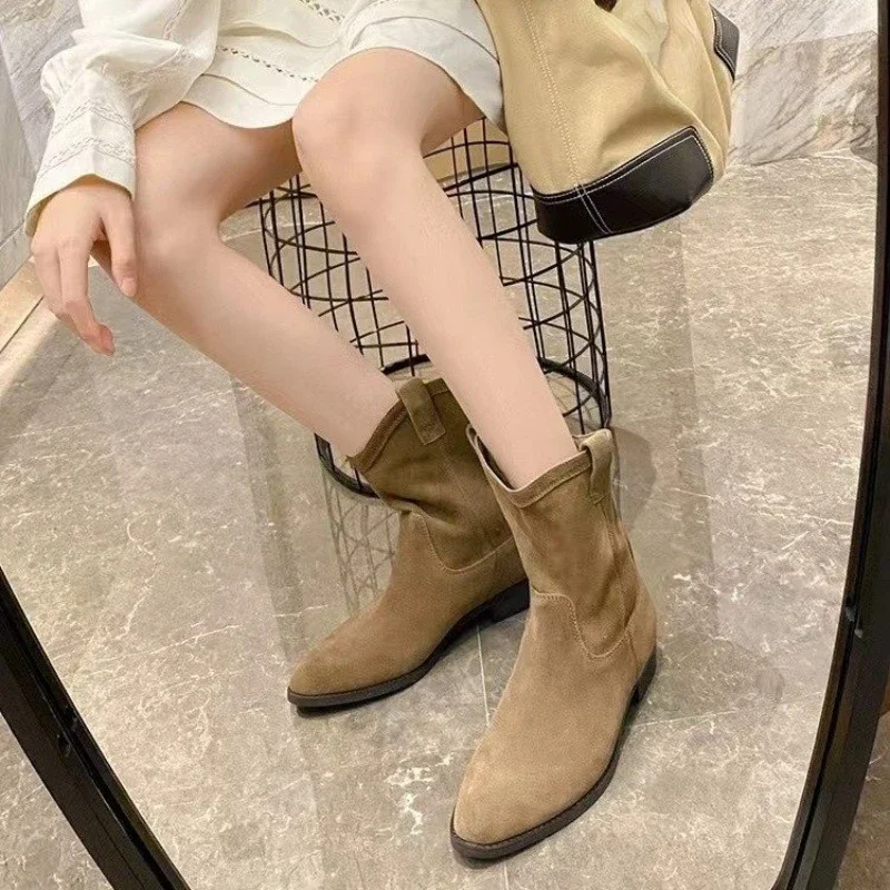 2023 New Spring and Autumn Classic Fashion Women's Boots Fur Pointed Ankle Boots Comfortable Women's Boots