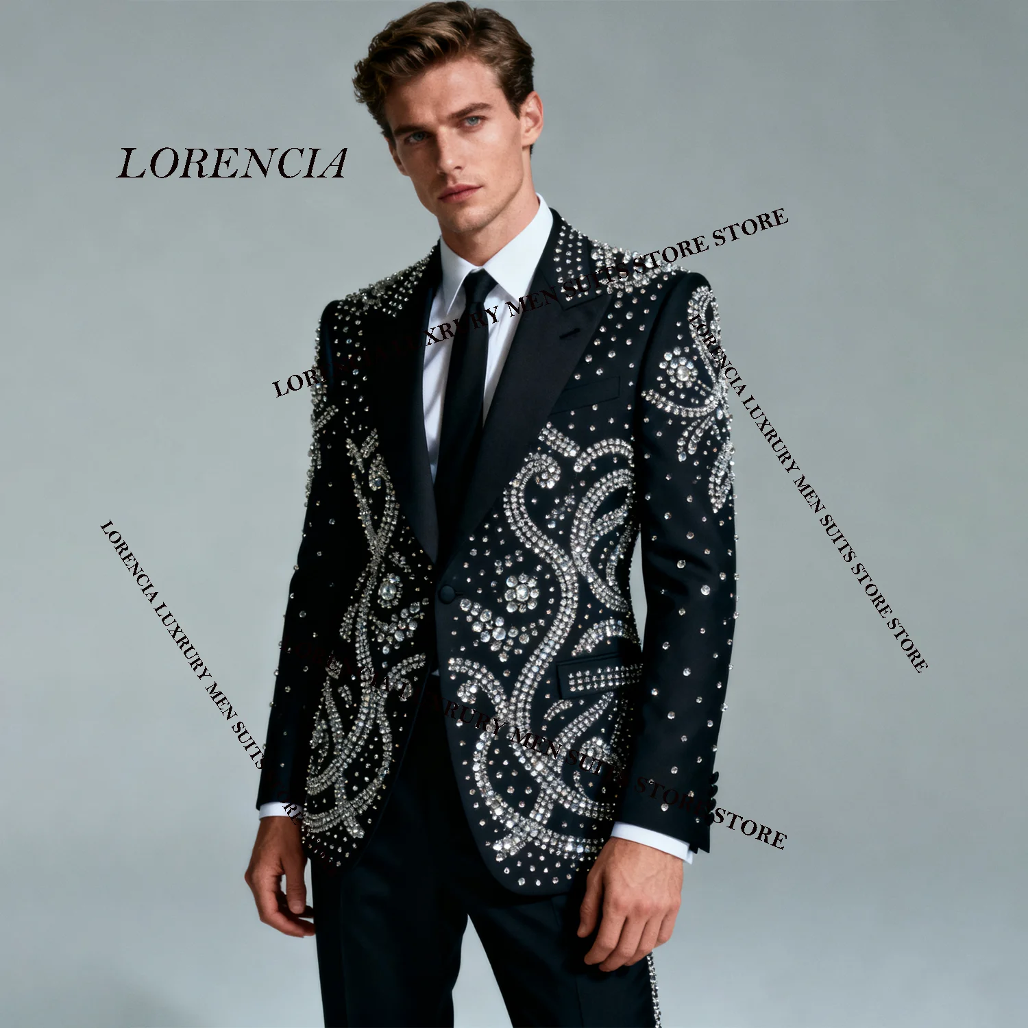

Мужской костюм из двух предметов с блестящими лацканами, приталенный спортивный смокинг для жениха, свадебный фрак, роскошные ювелирные изделия с бриллиантами, Ropa homre