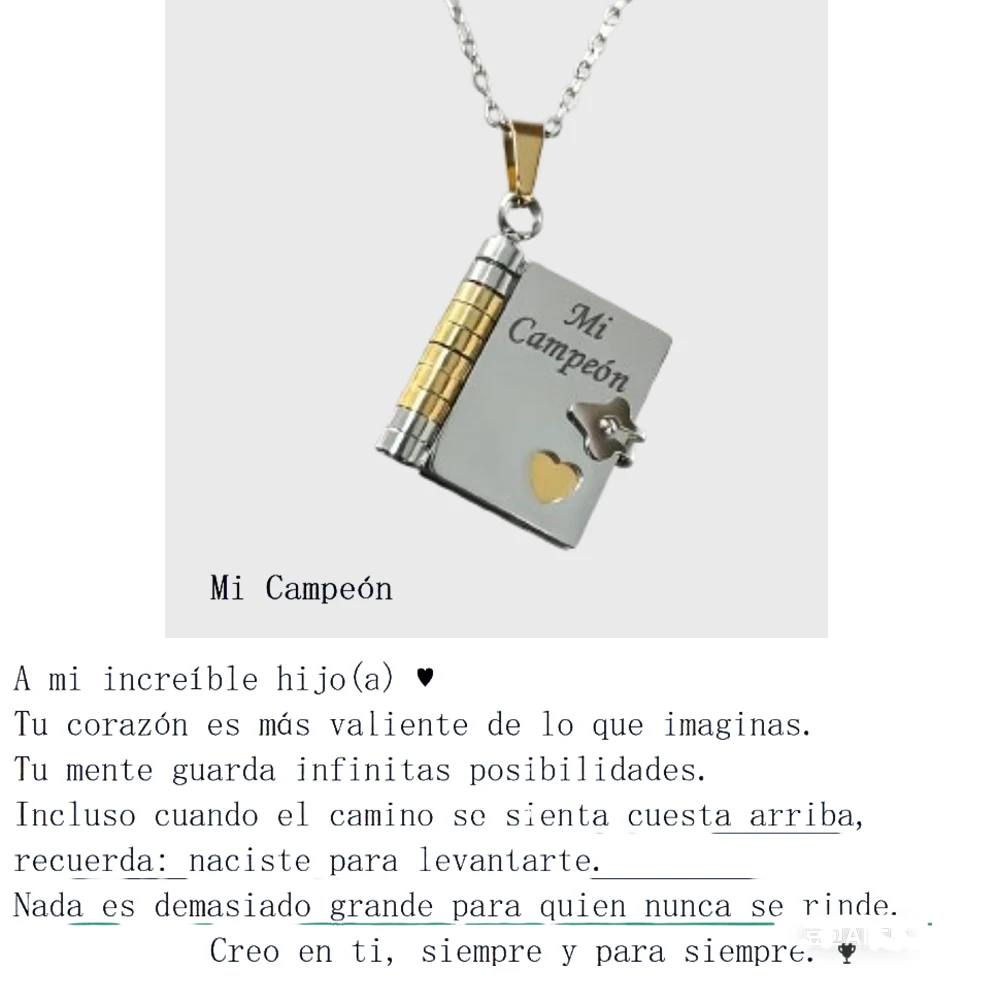 Spanish My Little Star Book Necklace For Daughter Son My Champion Book Necklace Stainless Steel Message Necklace Christmas Gifts