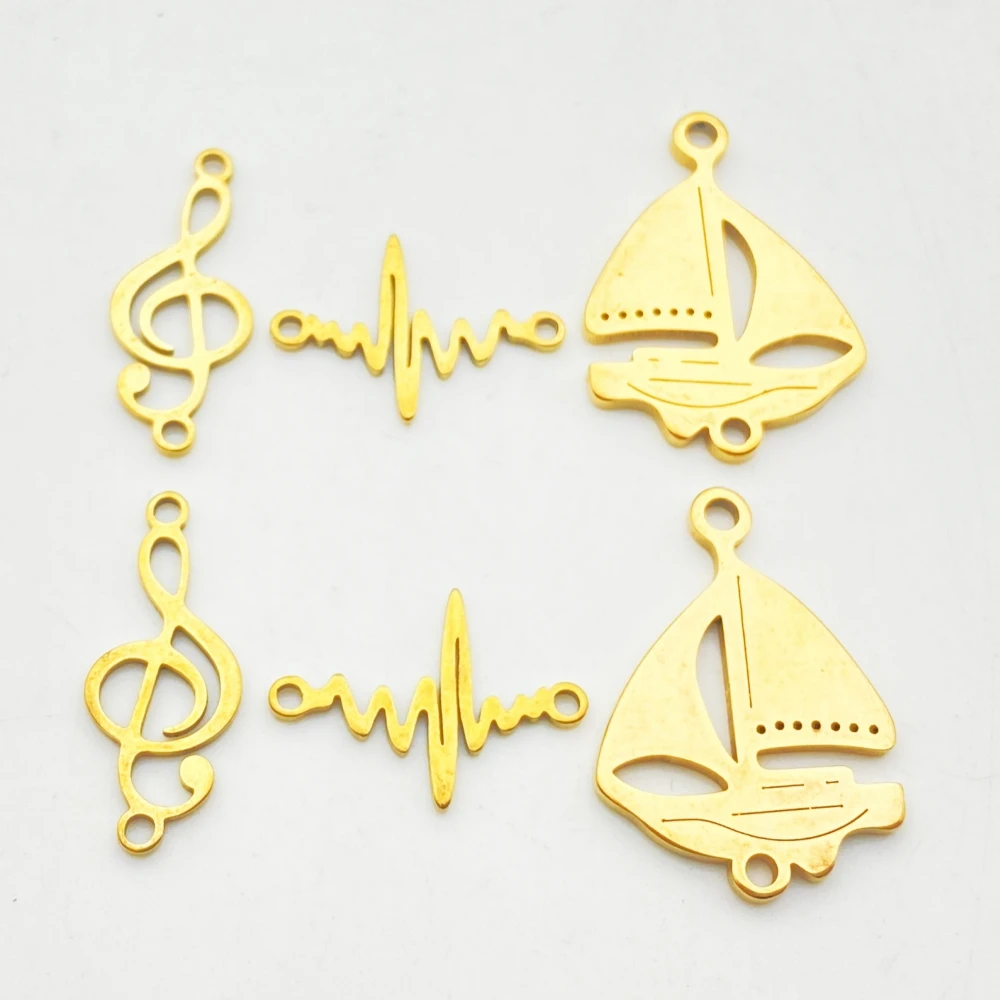 10Pieces Life Charms Music&Distance Musicnote Connector Stainless Steel Sail Boat Pendant Fit Handmake Jewelry Diy Use Drop Sell