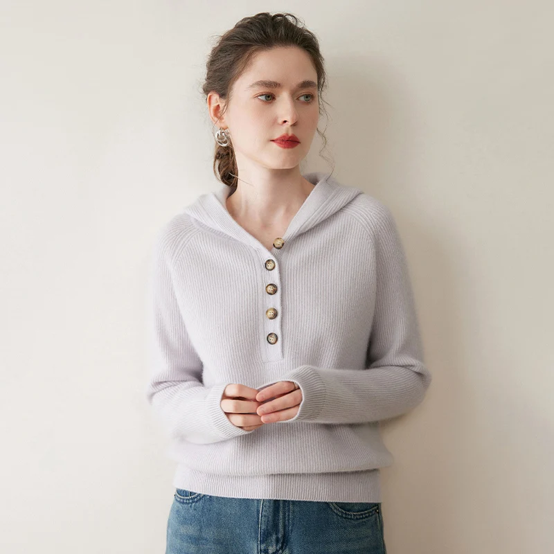 

Luxury Women's 100% Cashmere Hooded Sweater Autumn Winter Soft Warm Pullover Popular Hoodie Jumpers Casual Female Knitwear Tops