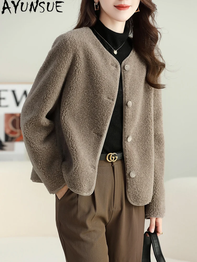 AYUNSUE Cappotto di Lana 100% Donna Grana Pecora Shearling Giacca Autunno Inverno Abbigliamento Donna Nuovo in Cappotti Пegoьто Ж Dien onderе Pelliccia Composita