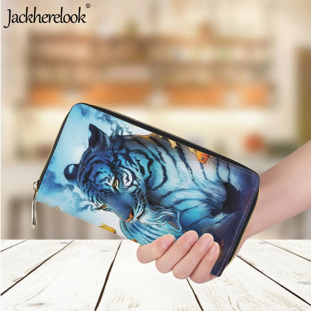 Jackherelook Fashion Ladies Long Wallet Luxury Brand Leather Design Animal Tiger 3D Printing Bank Card Holder Purse Girls Wallet