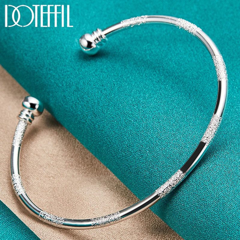 DOTEFFIL 925 Sterling Silver Double Beads Smooth Matte Cuff Bangle Bracelet For Man Woman Wedding Engagement Fashion Jewelry