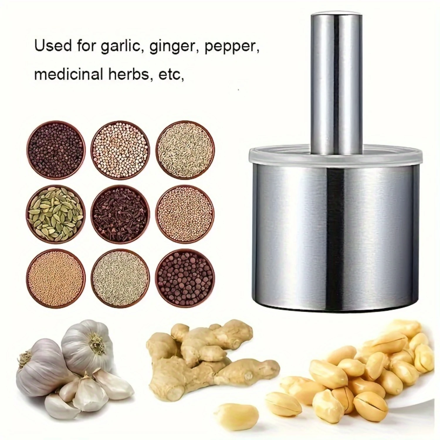 

Stainless Steel Garlic Press and Grinder Set - Manual Garlic Crusher Mincer for Spices, Ginger, Pepper - Kitchen Gadget with Pes