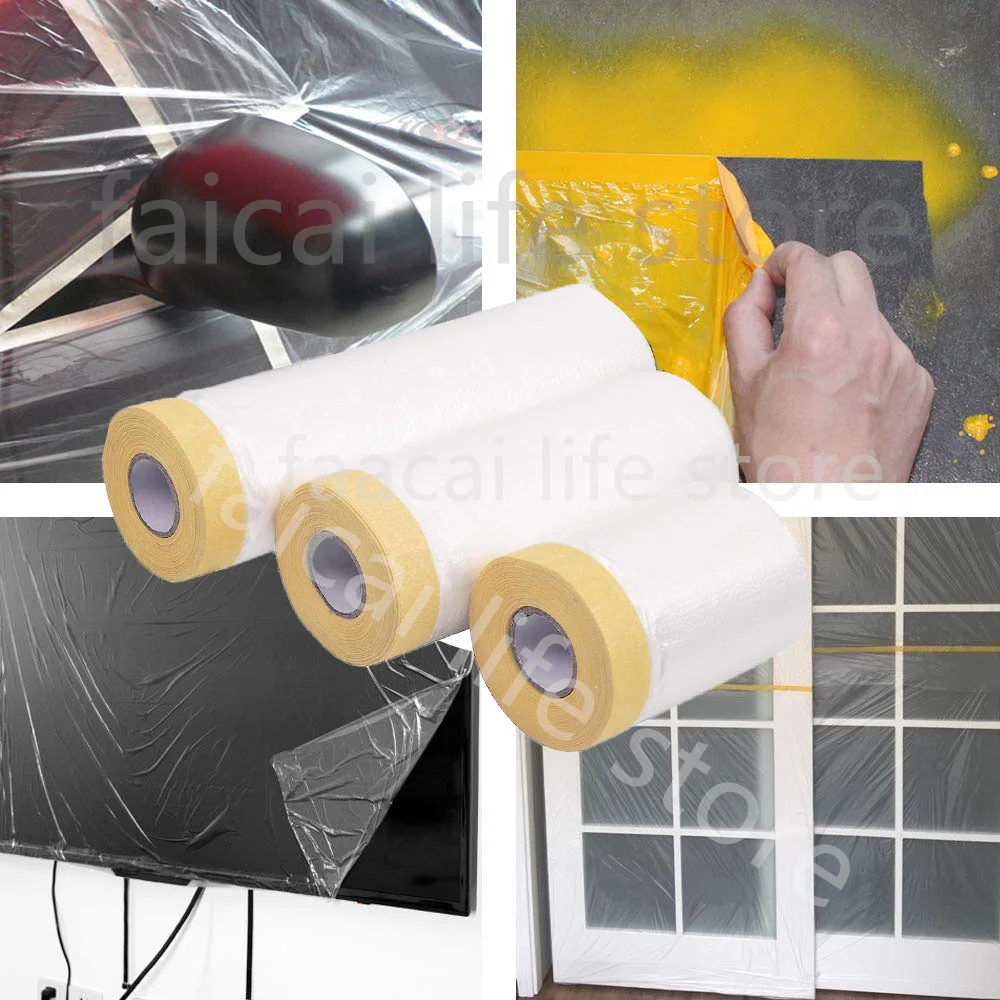 Car Paint Masking Film Plastic Sheeting Pre Taped Protective Film Adhesive Painting Drop Cover for Automotive Coating Furniture