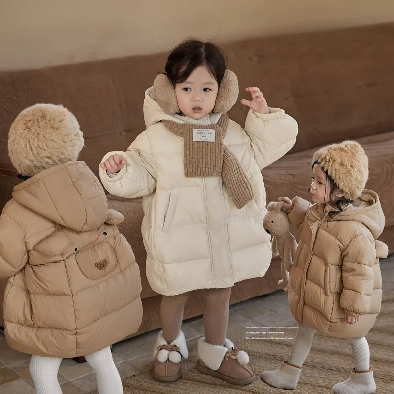 

Baby Down Cotton Clothes Girls Thickened Hooded Top 2025 Winter New Baby Girl Cartoon Bear Cute Coat