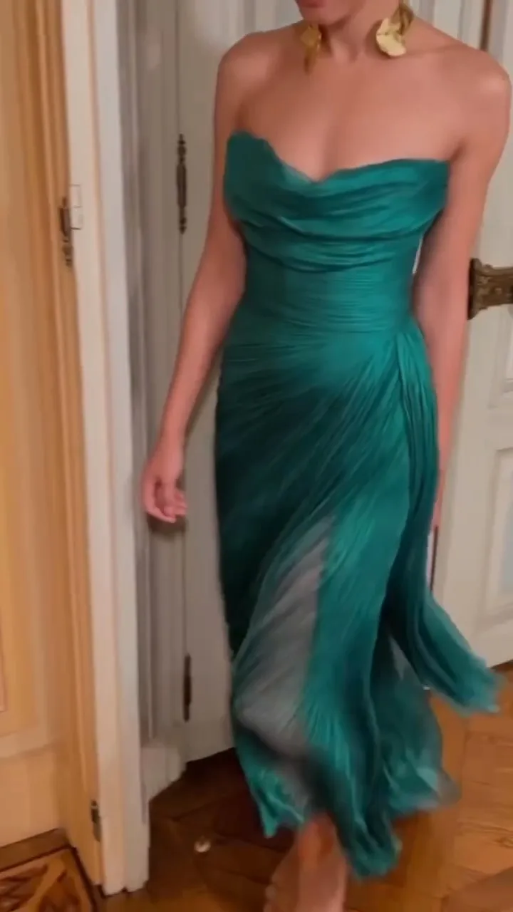 Green Chiffon Evening Dresses Strapless Prom Dresses Long Backless Special Occasion Saudi Arabia Wedding Party Gowns Customized