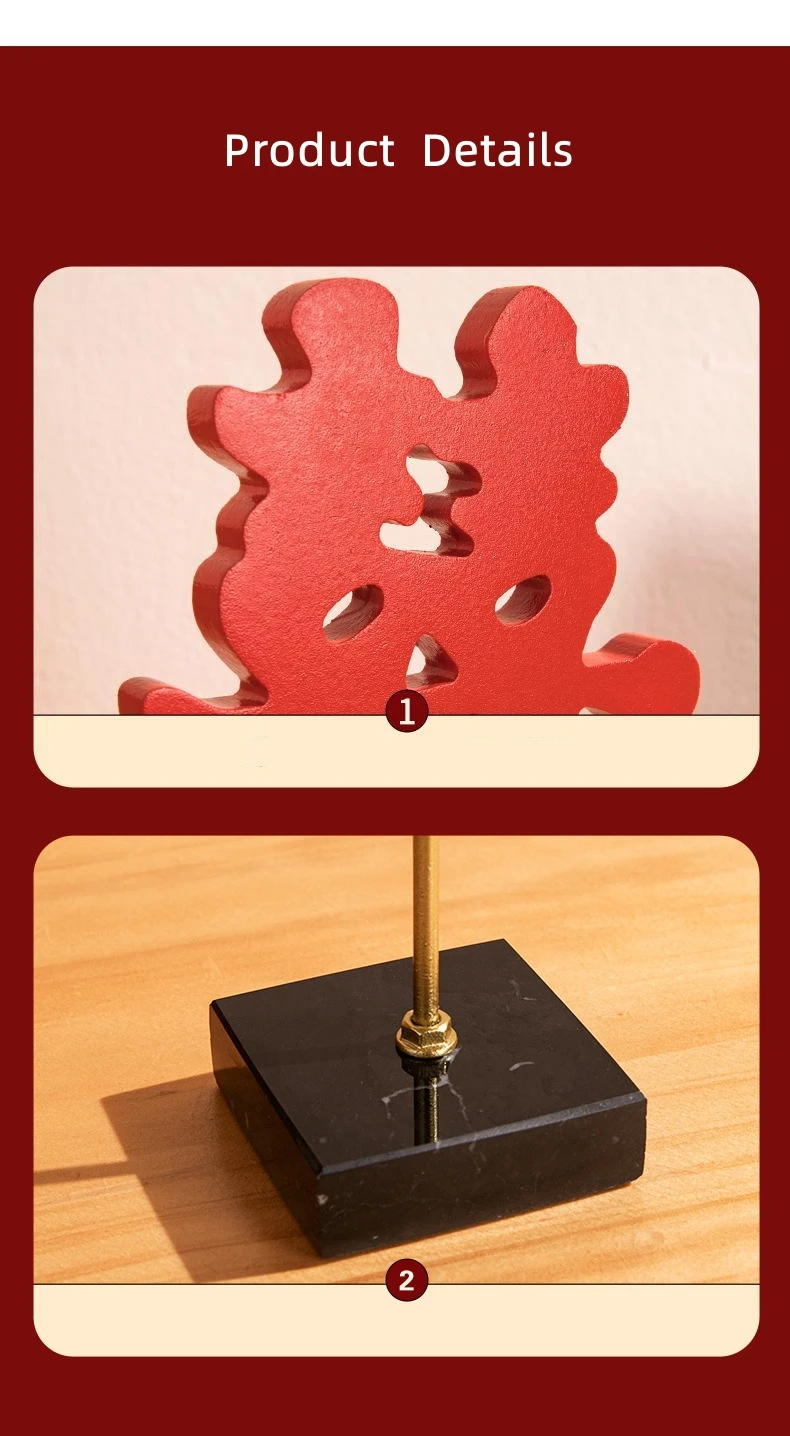 Red Chinese Word XI Wood Crafts Model Decor, Double Happiness for Wedding or Festival, Hm Furnishing Articles Decor