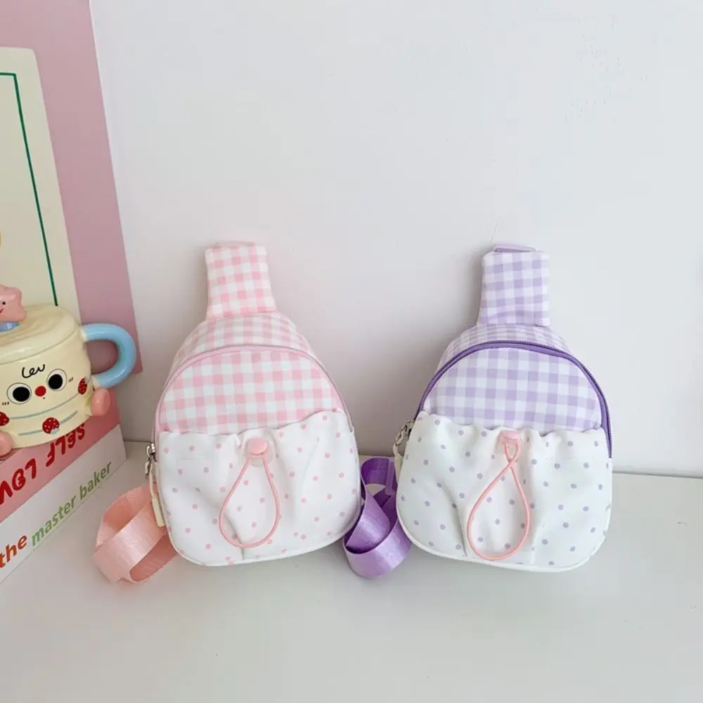 New Gingham Kids Chest Bag Lightweight Polka Dot Sling Bag Adjustable Strap Fanny Pack Outdoor Travel
