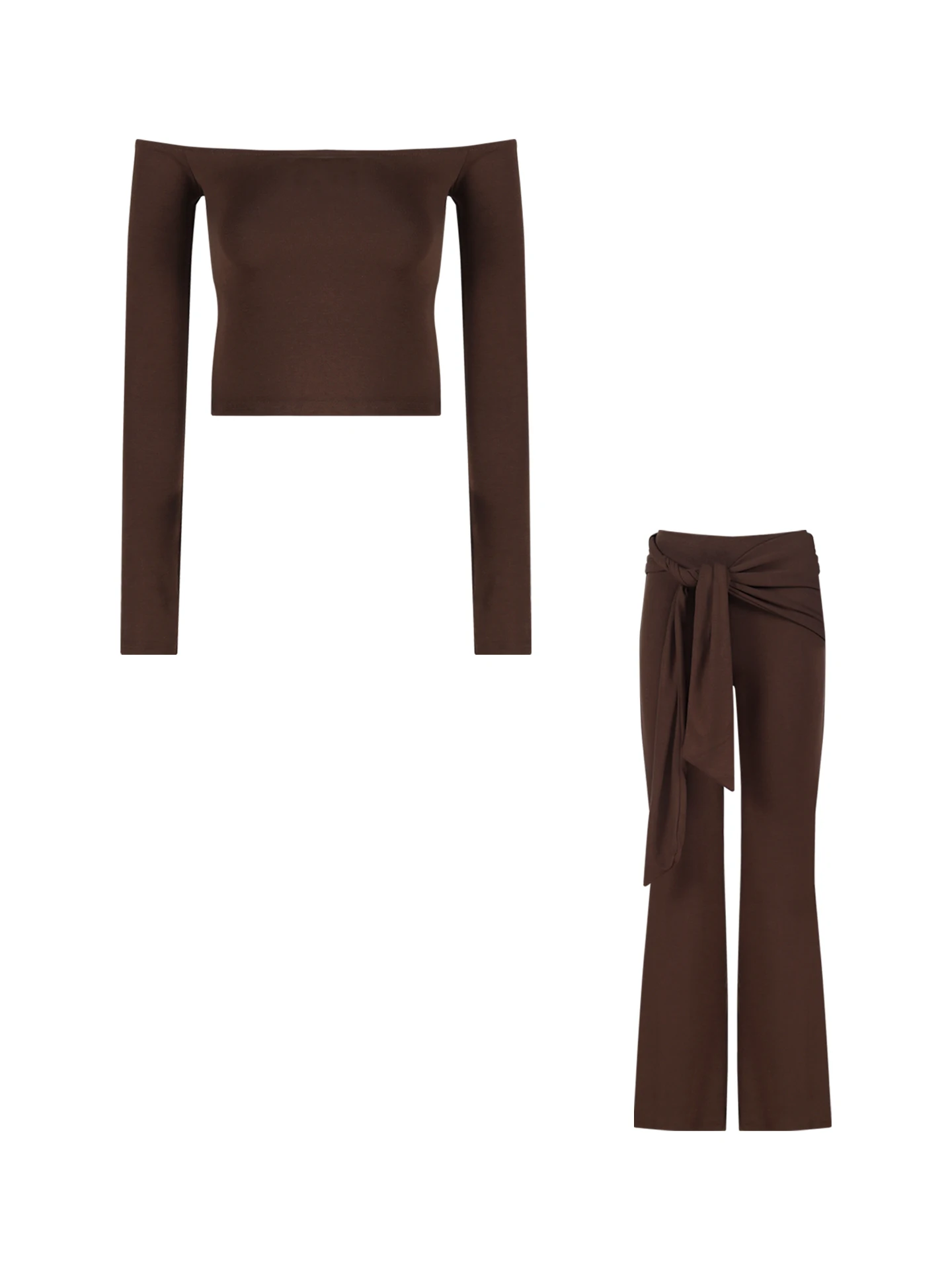 

Spring Fashion Knitted T-Shirt Set with Belt Casual Long Sleeve Women's High Waist Flared Pants Two-Piece Suit Office Style
