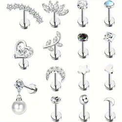 Florideco 1PC Rvs Kraakbeen Stud Oorbellen voor Vrouwen Opaal Platte Achterkant Oorbel Studs Lip Bar Neus Oor Piercing sieraden