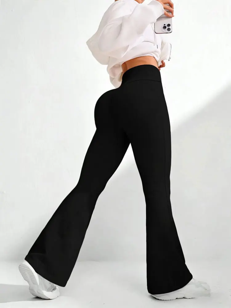 Yogabroek met hoge taille, rechte pijpen, buikcontrole en zoom met wijde pijpen - Zomer lichtgewicht ademende trainingslegging