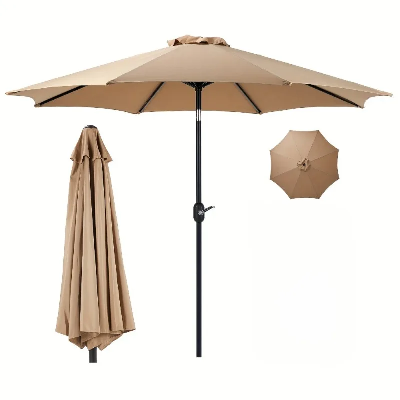 Deluxe Outdoor Umbrella - Effortless Crank & Push Button Tilt, 8-Rib Steel Construction - Durable for Pool, Beach, Yard, Residen