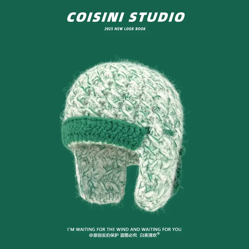 

Японская модная разноцветная вязаная шапка-бини, осенне-зимняя мужская и женская уличная теплая шапка-бомбер с защитой ушей