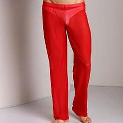 Pinky Senson-Pijama Sexy para hombre, pantalones de dormir de satén a cuadros, transparentes