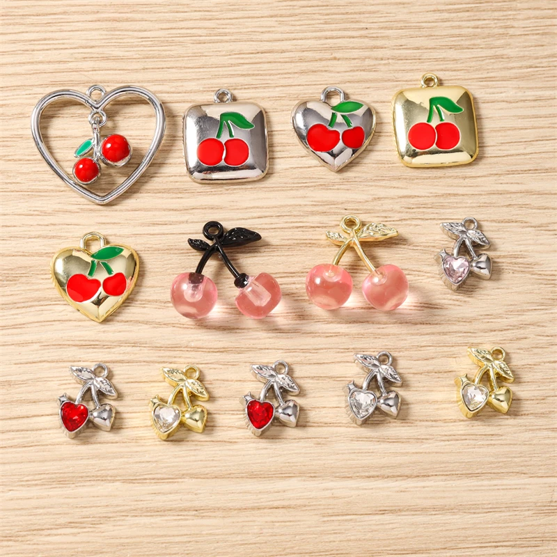 5 Stück gemischte, niedliche Metallanhänger in Form von Früchten und Kirschen zum Basteln von Ohrringen, Halsketten, Armbändern und anderen Schmuckaccessoires. – Detail 1