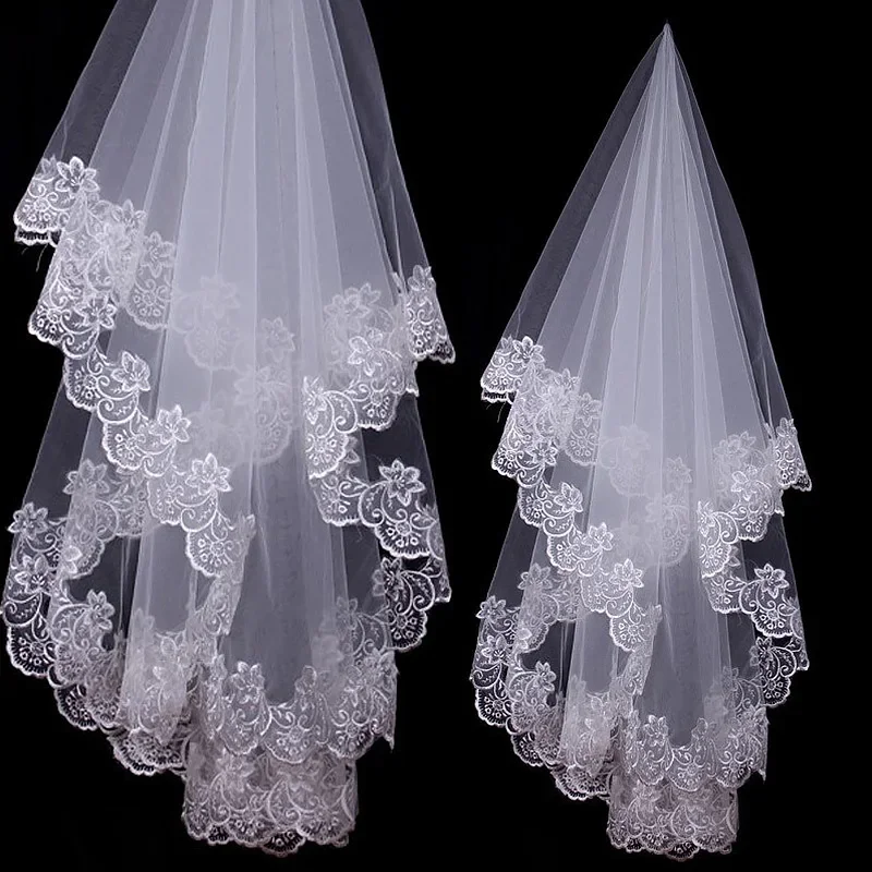 

1.5 Meter White Cathedral Veils Short One Layer Bridal Appliques Lace Edge No Comb Wedding Accessories