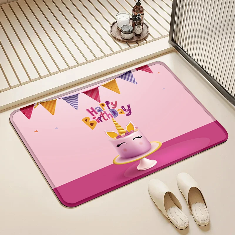 

Happy Birthday Doormat Unicorn Cake Bunting Flag Non-Slip Floor Mat Home Entrance Door Rug Party Decor Supplies