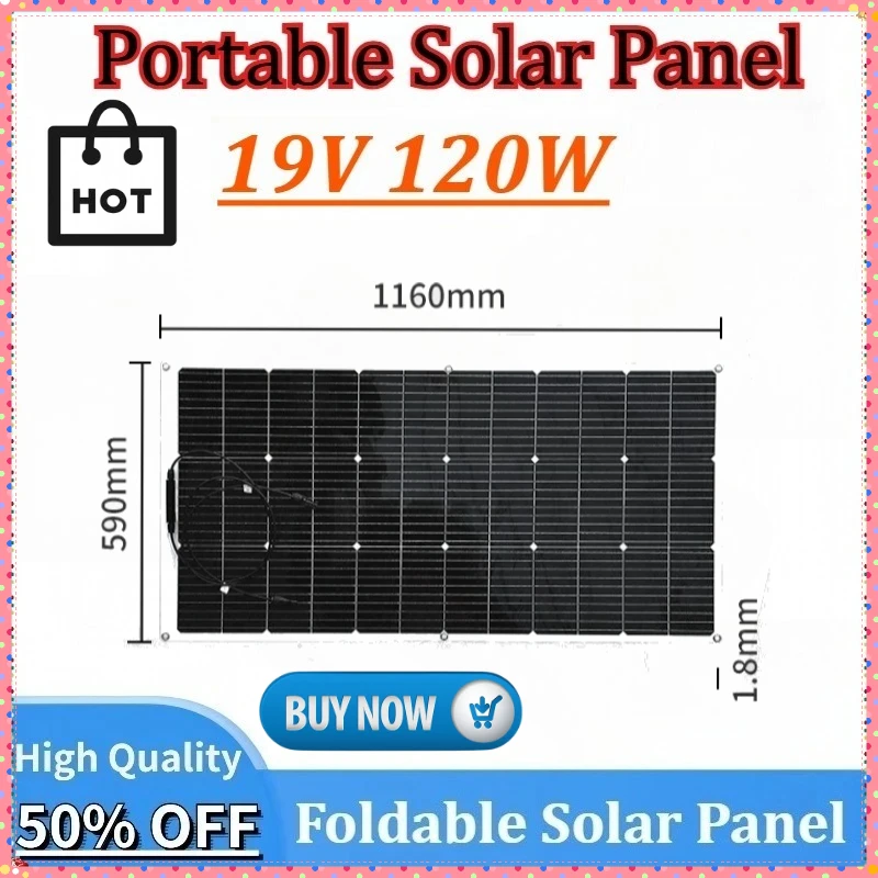 

120W Portable Solar Panel 19V Flexible Foldable Kit Lightweigh for Fan Flashlight Waterproof Outdoor Camping Hiking Phones Car