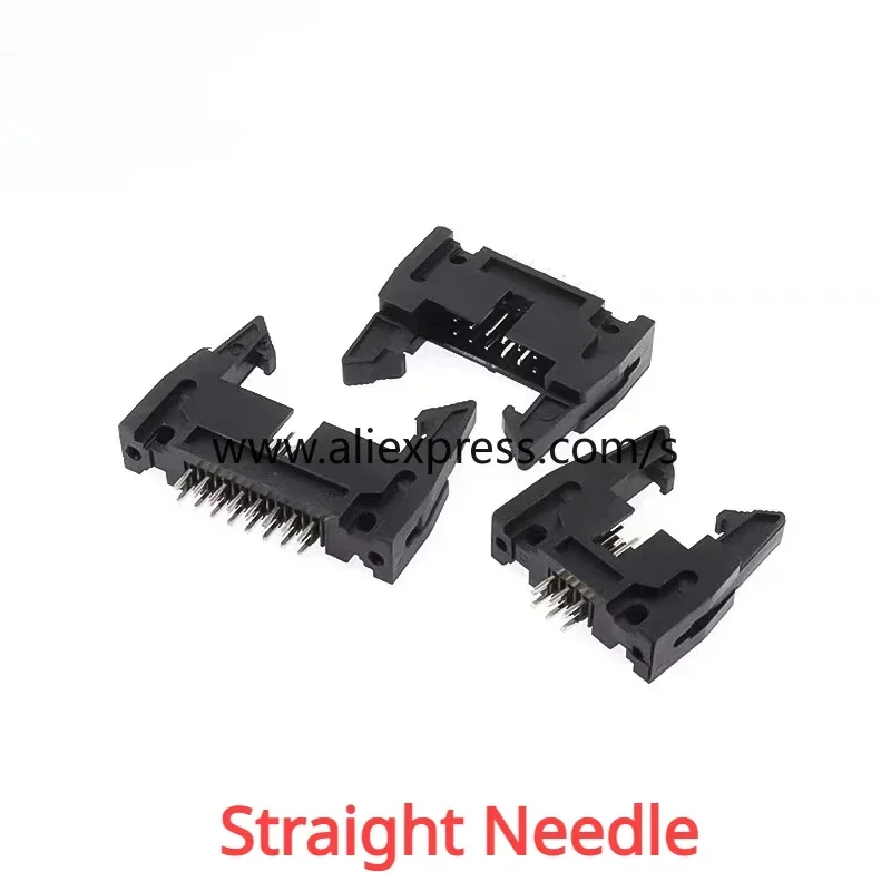 5PCS 2.54mm Pitch DC2 Male IDC Connector Socket Header With Hook Horn Sample 6P 8P 10P 12P 14P 16P 20P 26P 30P 34P 40P 50P 64Pin