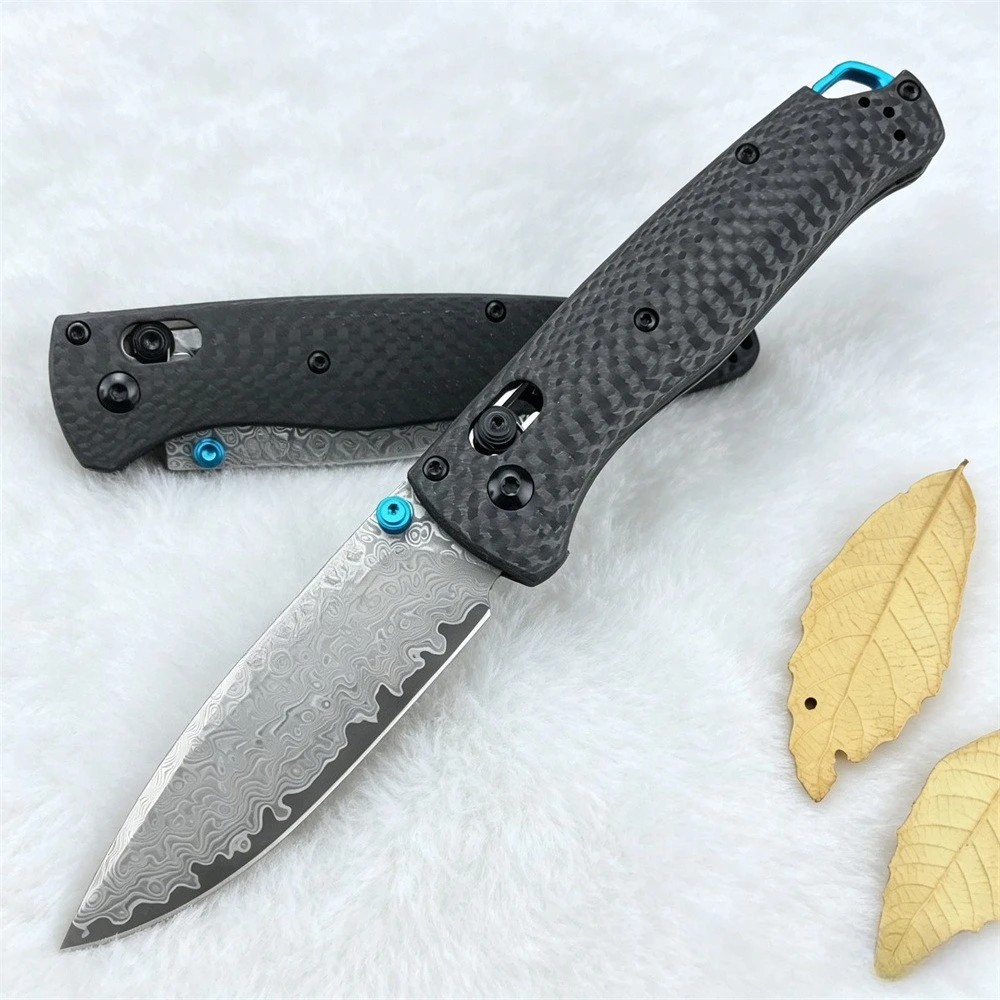 BM 535 Bugout Folding Knife with Damascus Steel Blade Carbon Fiber Handle Pocket Knife for Outdoor Survival Camping Hiking