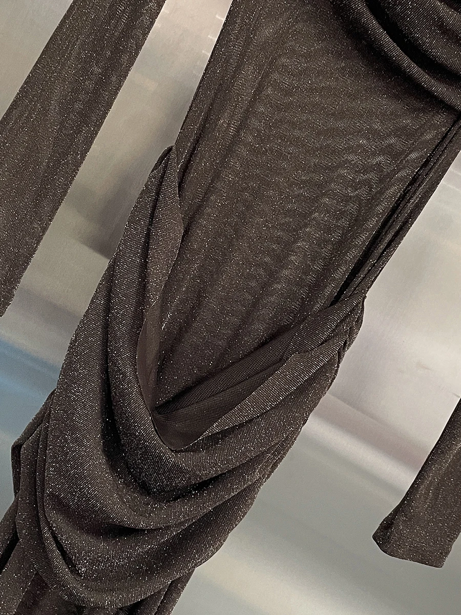 CHICEVER 커피 스플라이스드 폴드 파티 드레스 여성용 O넥 긴 소매 슬림 빈티지 문학적 여성 드레스 패션 스타일 신상품