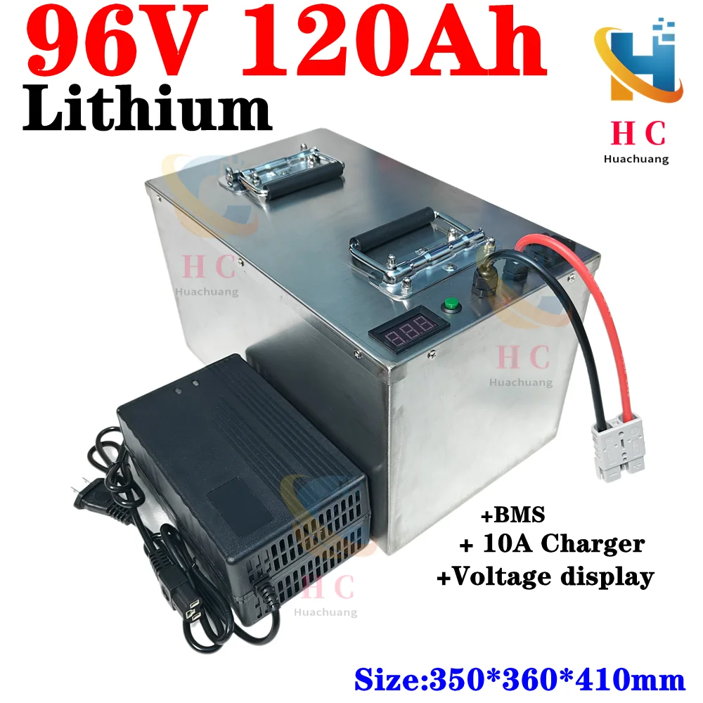 

powerful 96V 120Ah Lithium ion battery pack with BMS 26S for motorcycle mortorhome golf cart tour car+10A Charger