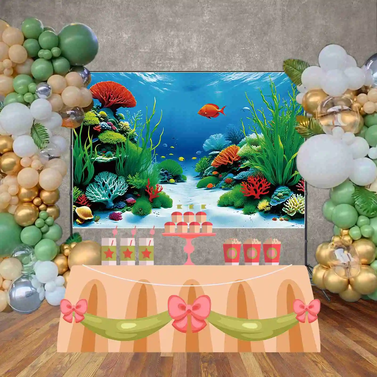 MOON.QG Bright Red Blue Green Aquarium fondali ragazze Coral Sea Grass compleanno sfondi accessori per fotochiamate per feste personalizzate