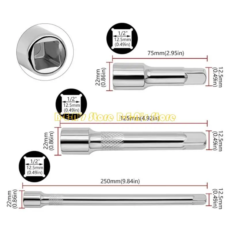 Y1AD Drives Socket Extension Bar Knurled Non-Slip Grip Efficient Force Output