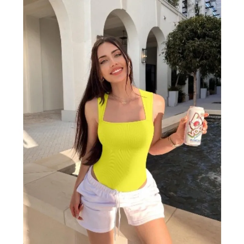 Body de mujer acanalado con cuello cuadrado, sin mangas, sin costuras, tipo top, moldeador, control de figura, estilo casual urbano Y2K, ¡Gran oferta!