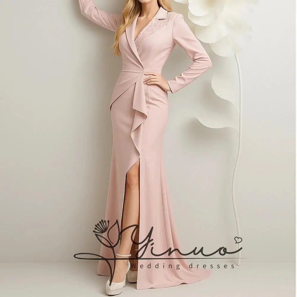 

customized Mermaid Evening Dresses Floor-length V-neck Full Sleeve Prom Gown Fashion Sequined Simple Draped Casual Party Gown