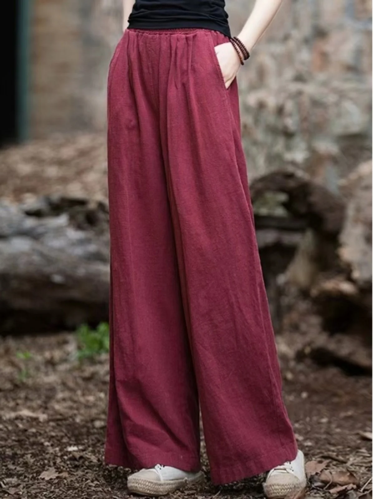 

High Waist Cotton Linen Wide Leg Pants Loose Fit Casual Trousers Retro Versatile plus Size Women's Fashion Spring Summer