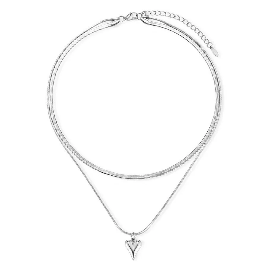 Double Layered Love Heart Pendant Necklace for Women Simple Neck Chain Jewelry image 6