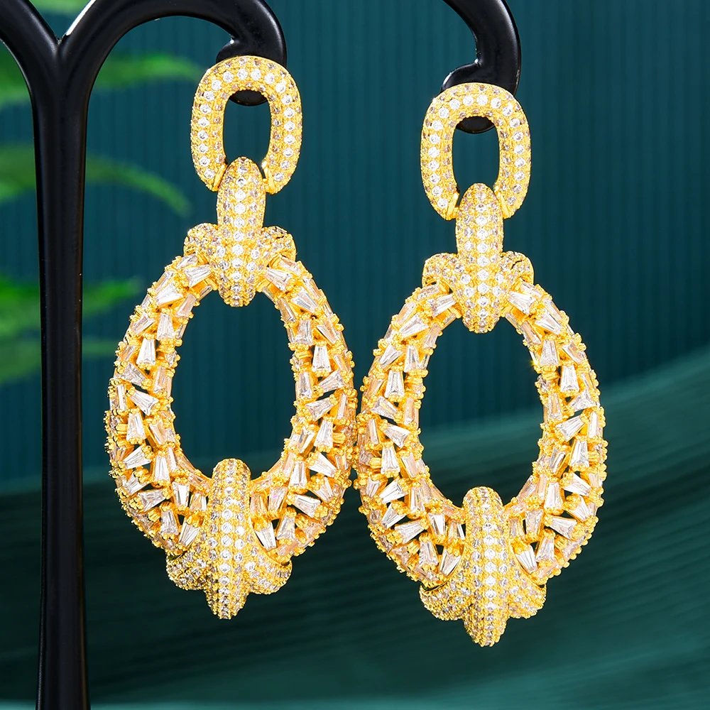 GODKI Original Designer Luxury Tricolor Royal Earrings For Women Wedding Party Shiny Earrings Jewelry High Quality Accessories