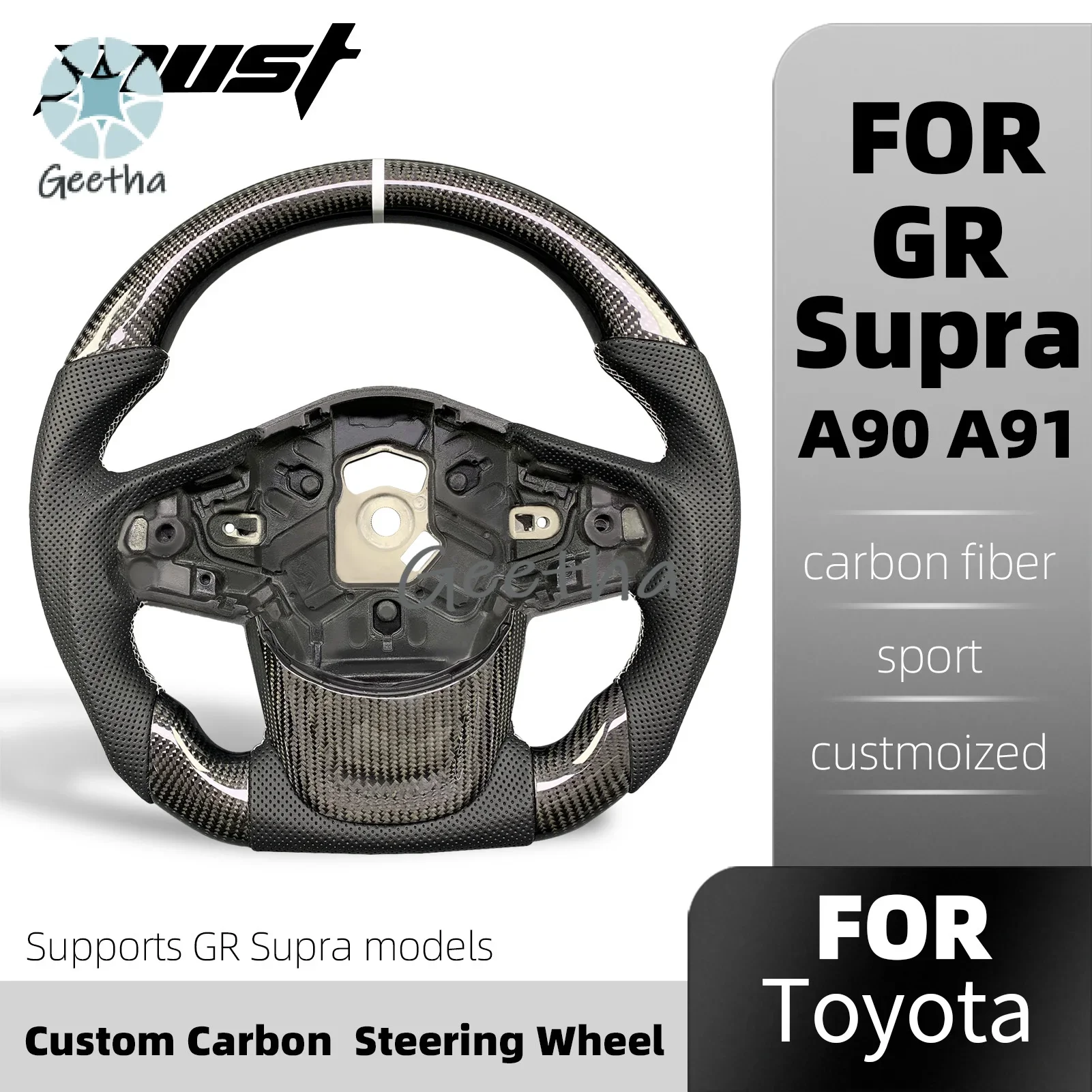 

For Toyota GR Supra A90 A912019-2023 Customized Perforated Leather Carbon Fiber Steering Wheel Body kit bumper
