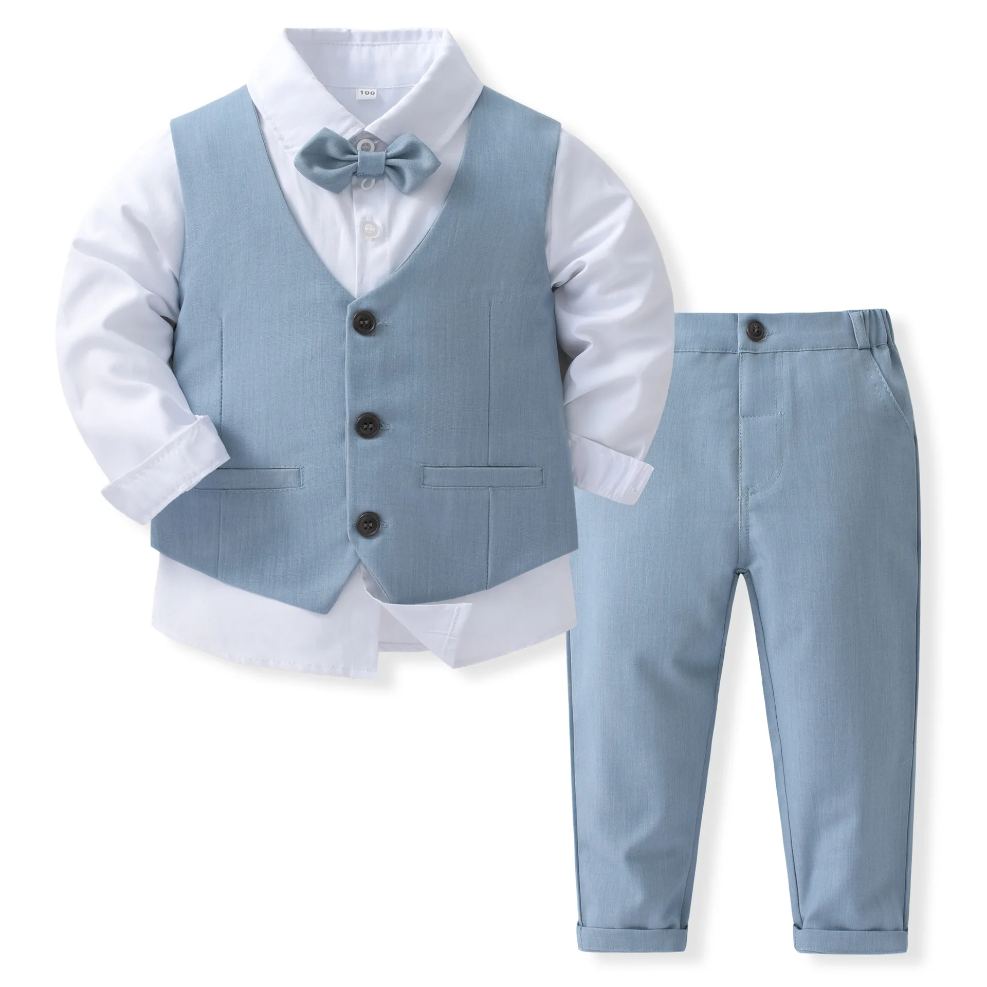 

Birthday Costume for Boy Gentleman Outfits Children Spring Autumn Boutique Clothing Set Solid Vest Suit Kids Cotton Formal Wears