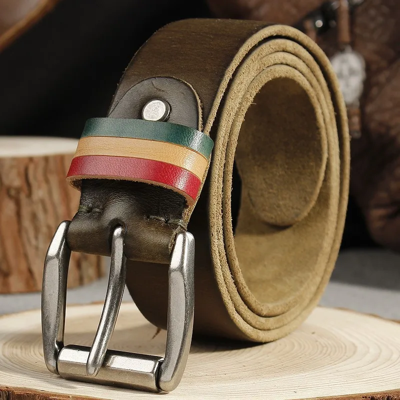 

Western Cowhide Leather Rainbow Elastic Band Men Belt Fashion Car Line Joker Leather Belt for Mens