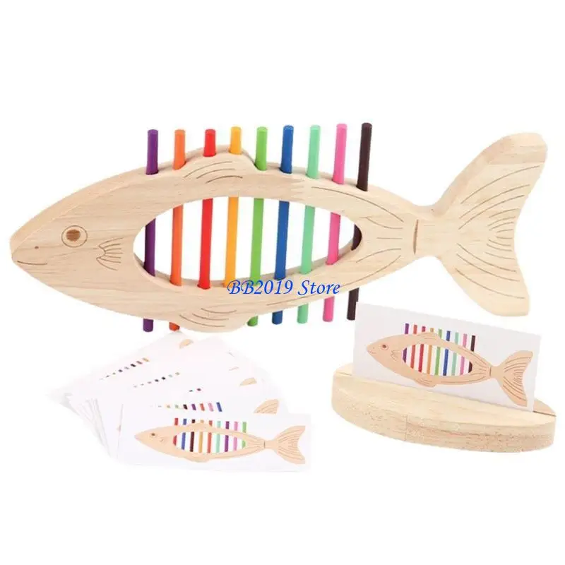 Q0KB Interaktives Fischgräten-Lernspielzeug aus Holz zum Üben der Farbabstimmung und zur Entwicklung der Feinmotorik bei
