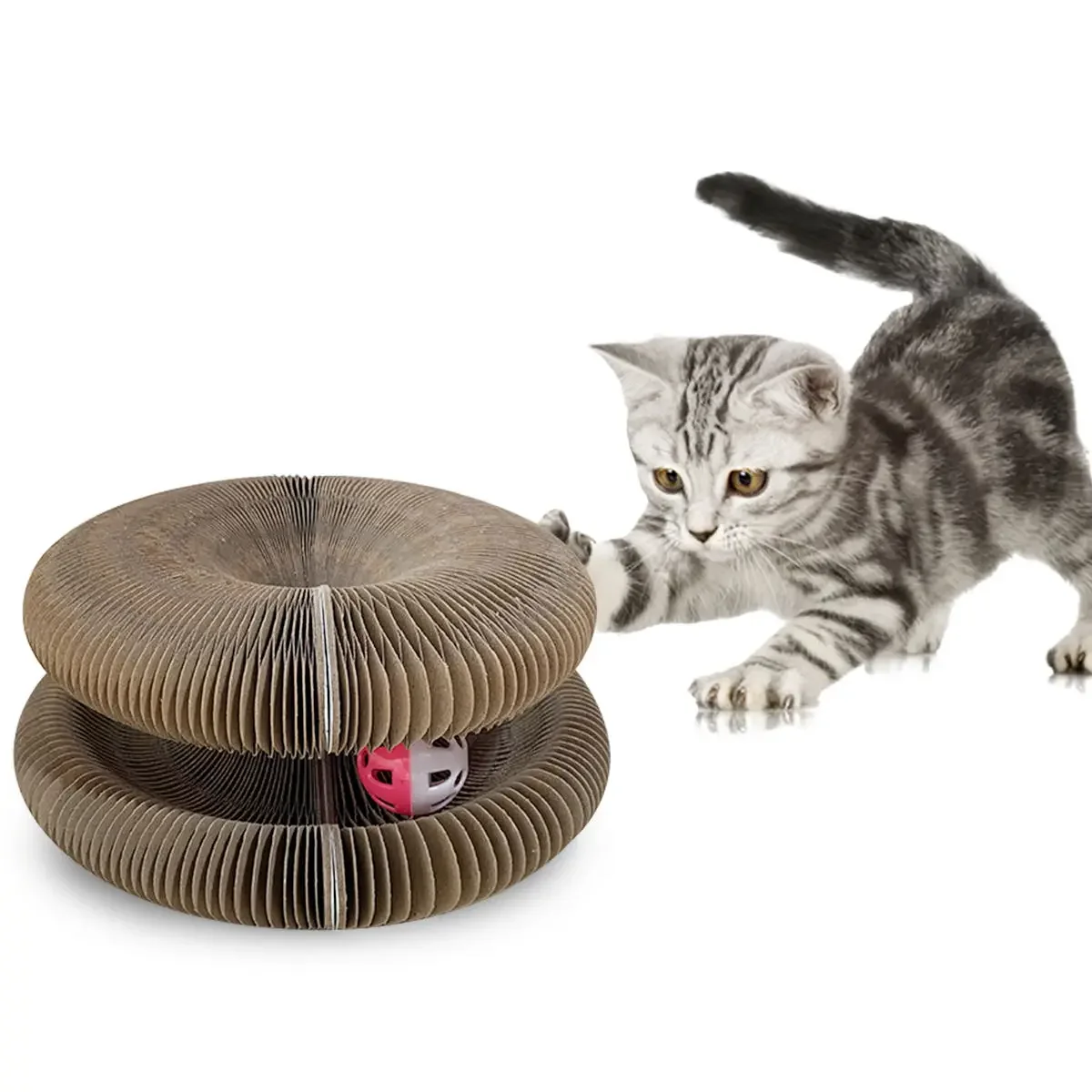 

Factory Wholesale Cat Accessories Interactive Foldable Cat Toy Grinding Claw Corrugated Magic Organ Scratching Board With Bell