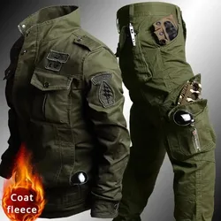 Military Tactical Sets Men Bomber Multi-pocket Cargo Jackets Wear-resistant Pants 2 Psc Set Outdoor Army Pilot Flight Coats Suit